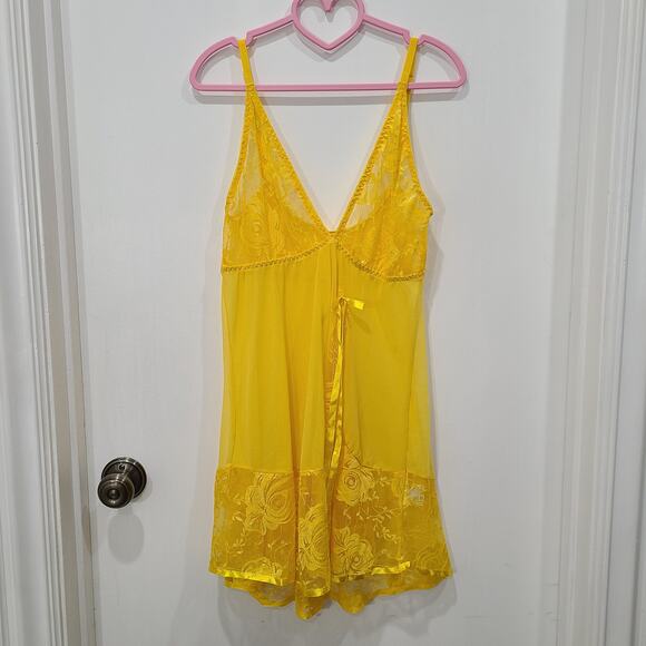 Yellow Sheer Floral Lace Flowy Slip Dress Size M - Picture 1 of 6
